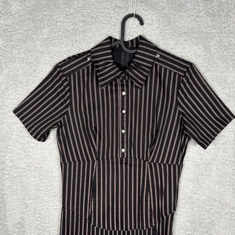 VINTAGE Y2K 90s Lip Service BLACK Pinstripe BONDAGE DRESS Size M Goth Punk Rare - Picture 16 of 16